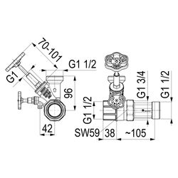Schlösser Abzweig-T-Ventil, Freistromventil mit steigender Spindel, DN 25, Ei... SCHLOESSER-0075002504001 4044997146354 (Abb. 1)