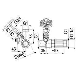 Schlösser Abzweig-T-Ventil, KFR-Ventil mit steigender Spindel, DN 20, Eingang... SCHLOESSER-0076002001001 4044997161326 (Abb. 1)
