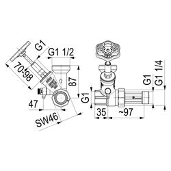 Schlösser Abzweig-T-Ventil, KFR-Ventil mit steigender Spindel, DN 25, Eingang... SCHLOESSER-0076002502001 4044997146712 (Abb. 1)