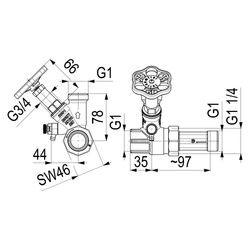 Schlösser Abzweig-T-Ventil, Freistromventil mit nichtsteigender Spindel, DN 2... SCHLOESSER-0077002001001 4044997181553 (Abb. 1)