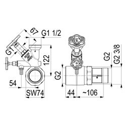 Schlösser Abzweig-T-Ventil, Freistromventil mit nichtsteigender Spindel, DN 2... SCHLOESSER-0077002505001 4044997187234 (Abb. 1)