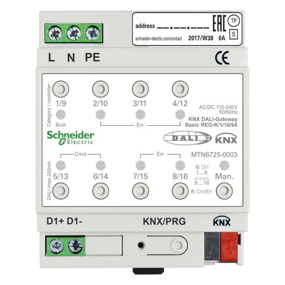 Schneider Electric DALI-Gateway SpaceLogic KNX MTN6725-0003, 1 Kanal, 4 TE, IP20, Weiß