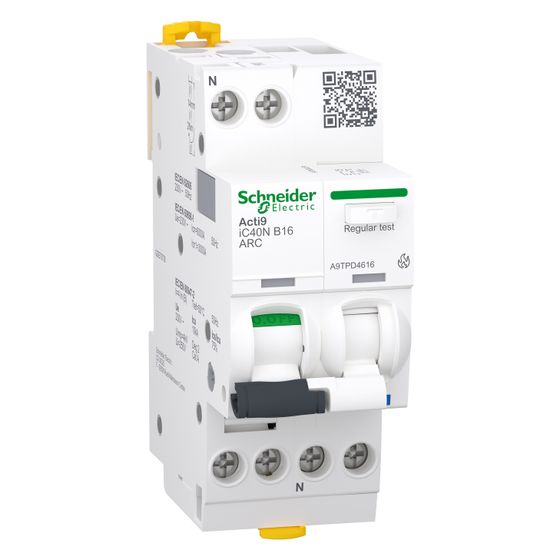Schneider Electric Fehlerlichtbogen-Schutzeinrichtung Acti9 iC40N 1P+N 16A B, 36x91x73mm, Weiß, A9TPD4616