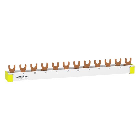 Schneider Electric Kammschiene Resi9 R9XFH412, 4-polig, 63A, 12 TE, ablängbar, Weiß