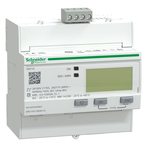 Schneider Electric Energiezähler Acti9 iEM3150, 63A, 3P+N, 95x90x69mm, Weiß