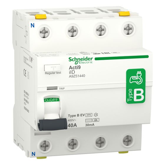 Schneider Electric Fehlerstrom-Schutzschalter Acti9 iID, 40A 30mA 4P Typ B-EV, Weiß, RAL 9003, A9Z51440