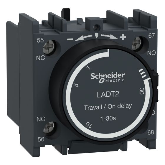Schneider Electric Zeitverzögerter Hilfsschalterblock TeSys Deca LADT2, 0,1-30s, 1S+1Ö, Dunkelgrau