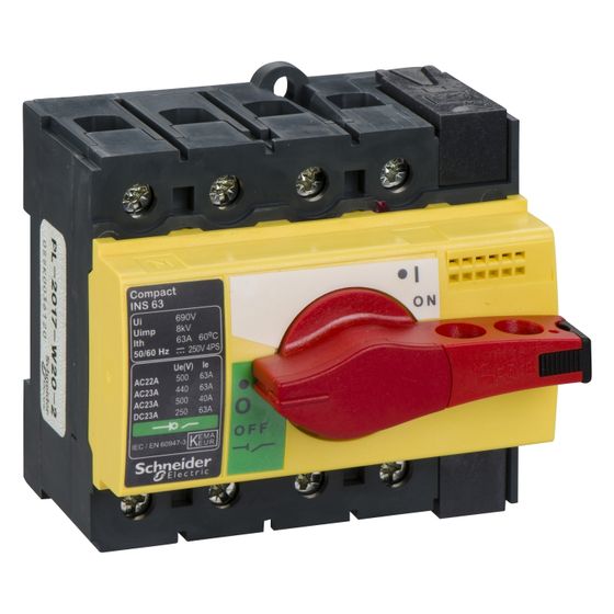 Schneider Electric Lasttrennschalter ComPacT INS63 4P, 63A 690V, 85x90x62,5mm, Rot