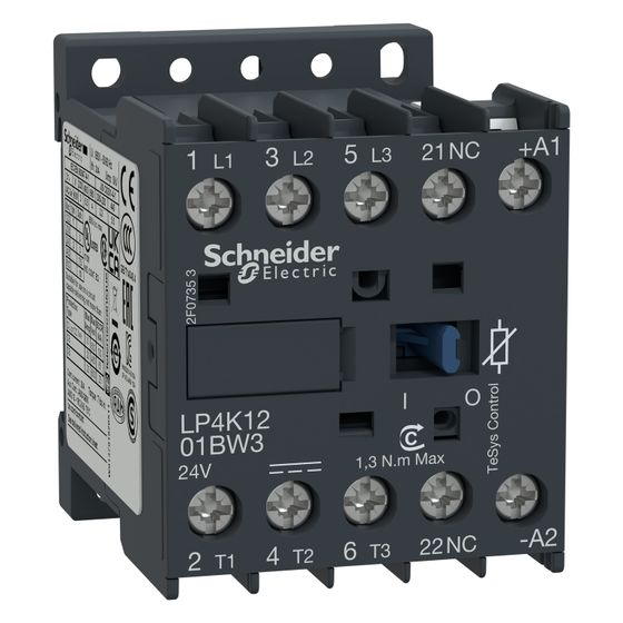 Schneider Electric Leistungsschütz TeSys LP4K1201BW3, 5,5kW 12A 24V DC, Schraubanschluss, 45x58x57mm