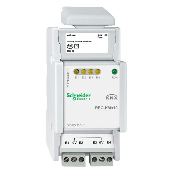 Schneider Electric Binäreingang SpaceLogic KNX REG-K/4x10, 4 Eingänge, Kunststoff, Hellgrau