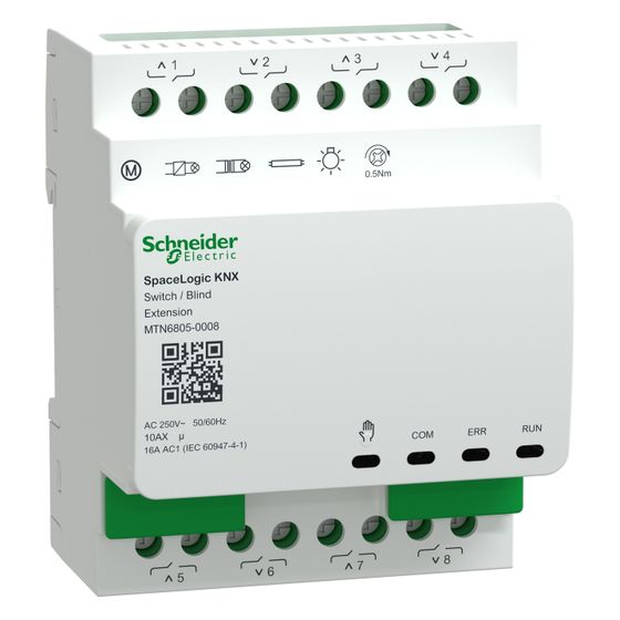 Schneider Electric Jalousie- / Schaltaktor SpaceLogic KNX MTN6805-0008, 8 Ausgänge, Weiß