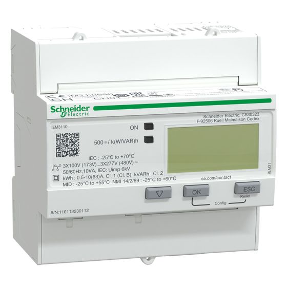 Schneider Electric Energiezähler Acti9 iEM3110, 63A, 95x90x69mm, Weiß