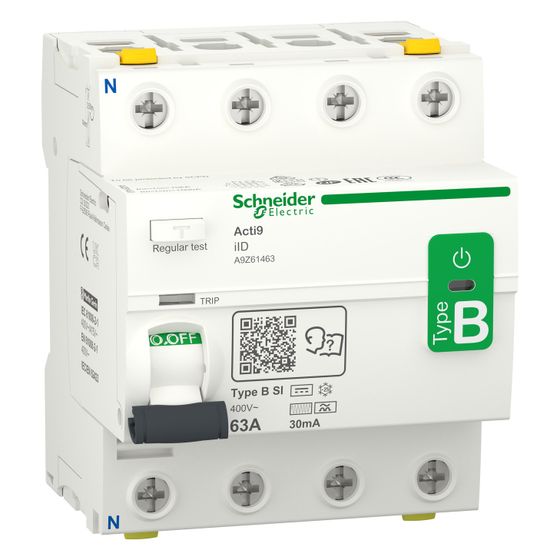 Schneider Electric Fehlerstrom-Schutzschalter Acti9 iID 4P, 63A 30mA Typ B-SI, 88x72x73mm, Weiß, RAL 9003