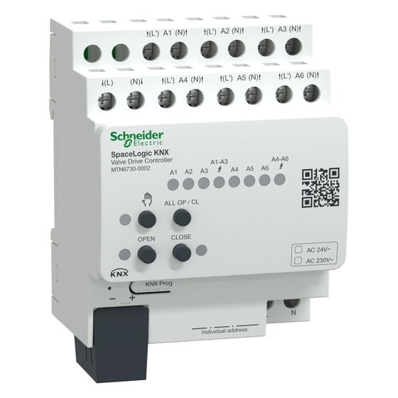 Schneider Electric Ventilantriebsaktor SpaceLogic KNX MTN6730-0002, 6 Ausgänge, 4 TE, REG, Weiß