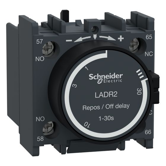 Schneider Electric Zeitverzögerter Hilfsschalterblock TeSys Deca LADR2, 0,1-30s, 48x44x61mm, Dunkelgrau