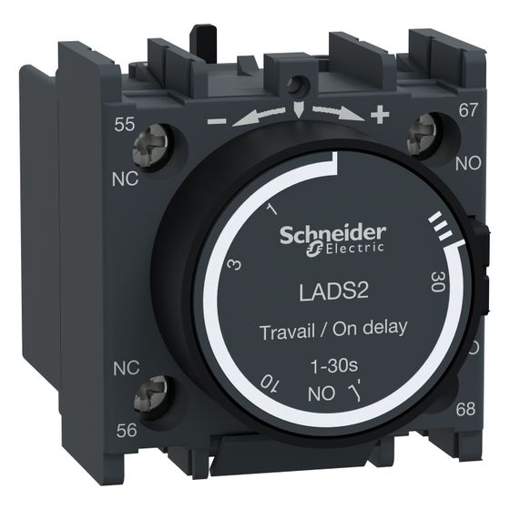 Schneider Electric Zeitverzögerter Hilfsschalterblock TeSys Deca LADS2, 1-30s, 1S+1Ö, Dunkelgrau