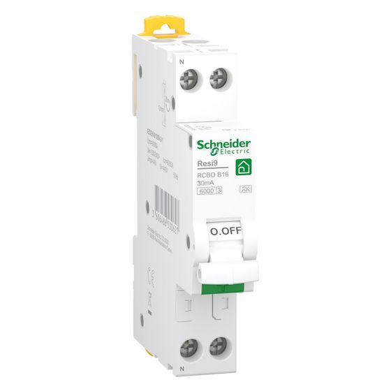 Schneider Electric FI/LS-Schalter Resi9 R9DX01616, 16A 30mA 1P+N 1TE 18mm, Weiß