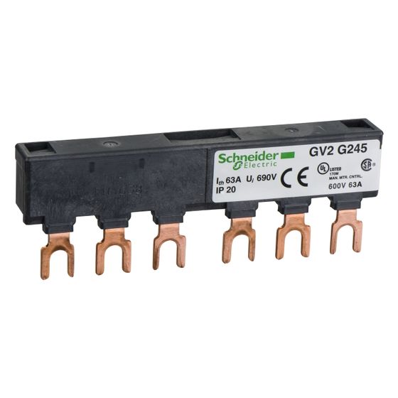 Schneider Electric Kammschiene Linergy GV2G245, 3-phasig 63A 2 Abgänge 45mm Abstand, Schwarz