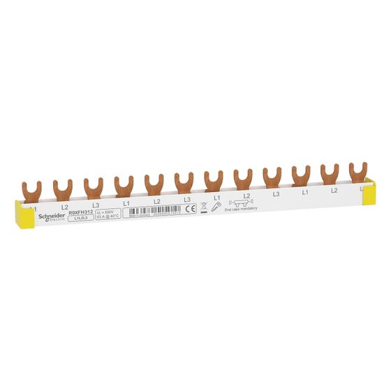 Schneider Electric Kammschiene Resi9 R9XFH312, 3-polig 63A 12TE, 220mm, Weiß