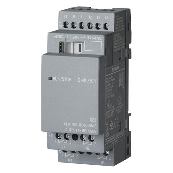 Siemens LOGO! DM8 230R Erweiterungsmodul 4 DE/4 DA Relais 230V 2TE 90x35,5x58mm 6ED10551FB000BA2