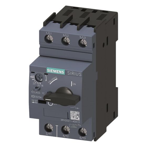 Siemens Motorschutzschalter 3RV2021-4DA10, 18-25A, 11kW, 690V, 3-polig, IP20, 97x45x97mm, 3RV20214DA10