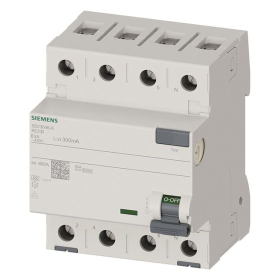 Siemens FI-Schutzschalter 5SV3 63A 300mA Typ A 4-polig 4TE 400V mit Verriegelungsvorrichtung 5SV36466