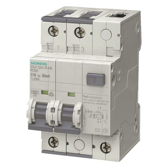 Siemens FI-Leitungsschutzeinrichtung 5SU1324-7FA16 Typ A 16A 30mA 2-polig C-Charakteristik 3TE