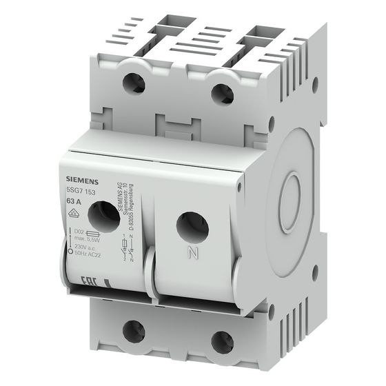 Siemens MinIZED-Lasttrennschalter 5SG7153 2-polig 63A 230V Baugröße D02 für NEOZED-Sicherungseinsätze
