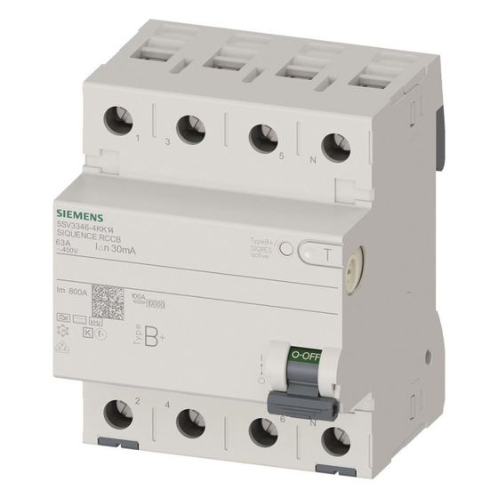 Siemens FI-Schutzschalter Typ B+ 63A 3+N-pol 30mA 400V 90x72x70mm 5SV33464KK14