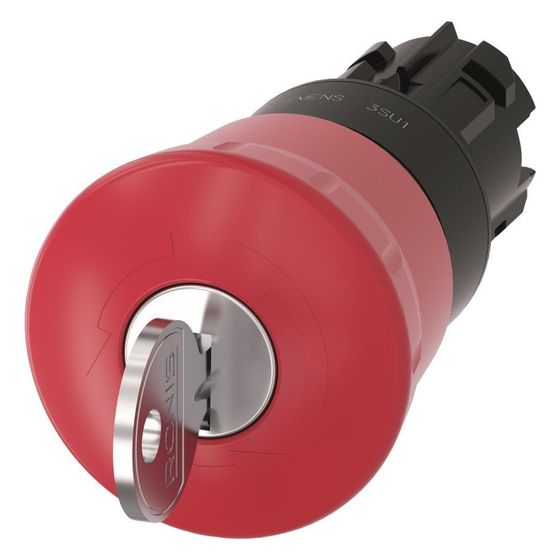 Siemens Not-Halt-Pilz 3SU1000-1HF20-0AA0 verrastend Schlüssel-Entriegelung rot 40mm 22,3mm IP67/IP69K