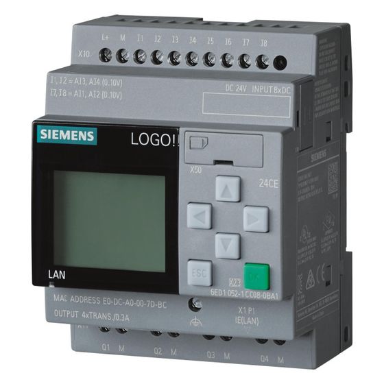 Siemens LOGO! 24 CE Logikmodul mit Display 8DE 4AE 4DA 24V DC 90x71,5x60mm 6ED1052-1CC08-0BA2