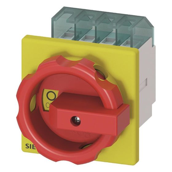 Siemens Not-Ausschalter 4-polig 16A 8kW IP65 Frontbefestigung 4-Loch kurzer Drehgriff rot 84x67x93mm 3LD20031TL53