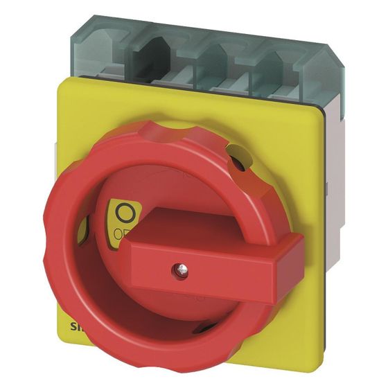 Siemens Not-Ausschalter 3LD25041TL53 4-polig 63A 22kW IP65 Frontbefestigung 4-Loch kurzer Drehgriff rot verriegelbar