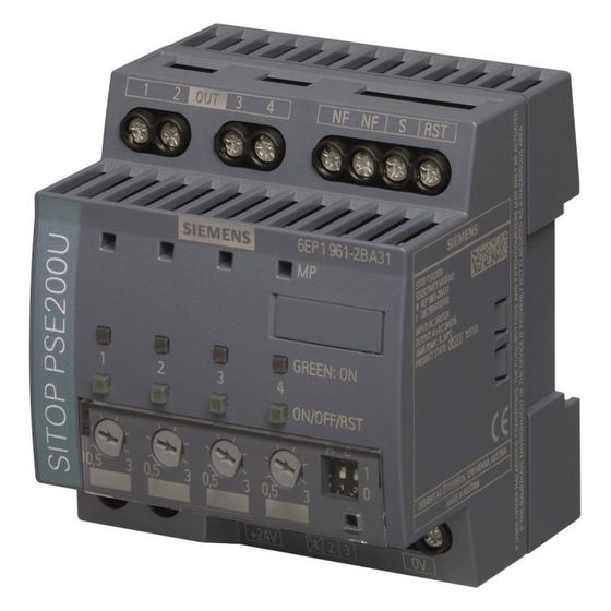 Siemens SITOP PSE200U Selektivitätsmodul 4-kanalig 24VDC 0,5A Schraubanschluss 80x72x72mm 6EP19612BA31