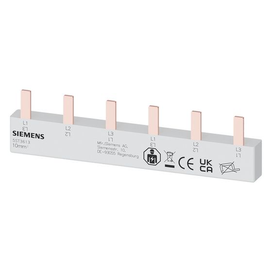 Siemens Stiftsammelschiene 3-phasig 10mm2 102mm 6 TE für 2 Geräte 5ST3613