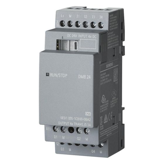 Siemens LOGO! DM8 24 Erweiterungsmodul 4 Digitaleingänge 4 Digitalausgänge Transistor 24V DC 90x35,5x58mm 6ED10551CB000BA2