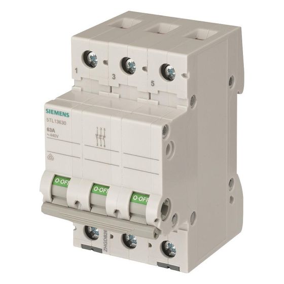 Siemens Ausschalter 5TL1 63A 3-polig 3 TE 440V 3 Schließer Einbautiefe 70mm 5TL13630