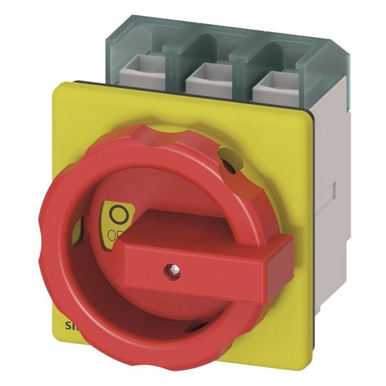 Siemens Not-Ausschalter 3LD27040TK53 3-polig 100A 37kW IP65 kurzer Drehgriff rot Frontbefestigung 4-Loch 3LD27040TK53