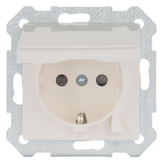 Siemens Schutzkontakt-Steckdose mit Klappdeckel 16A 230V Unterputz Titanweiß 70x70x45mm