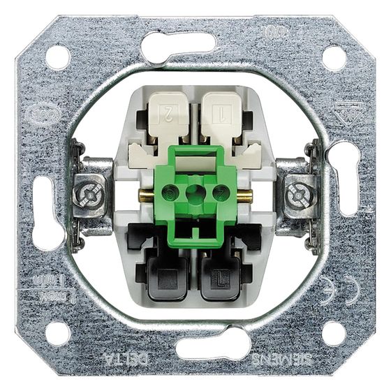 Siemens DELTA Wechselschalter Basiselement 10A 250V beleuchtet Steckklemme Unterputz 70x70x32mm 5TA2156