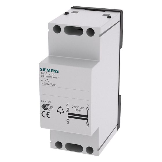 Siemens Klingeltransformator 14VA 230-240V 8V/12V/24V 2TE kurzschlusssicher 90x36x64mm