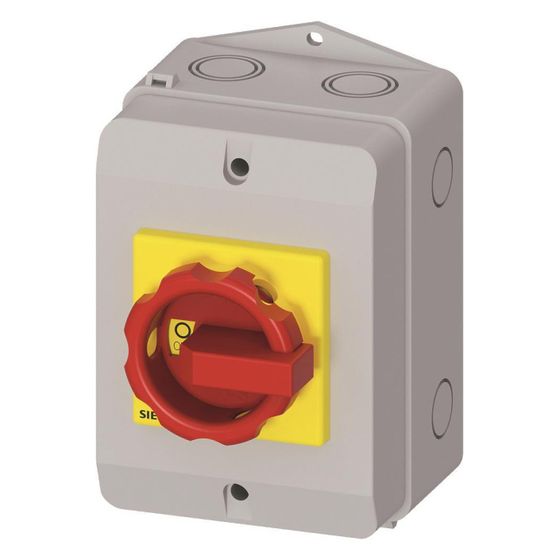 Siemens Not-Ausschalter 3-polig 32A 12kW IP65 Frontbefestigung Zentral 152x100x117mm 3LD22640TB53