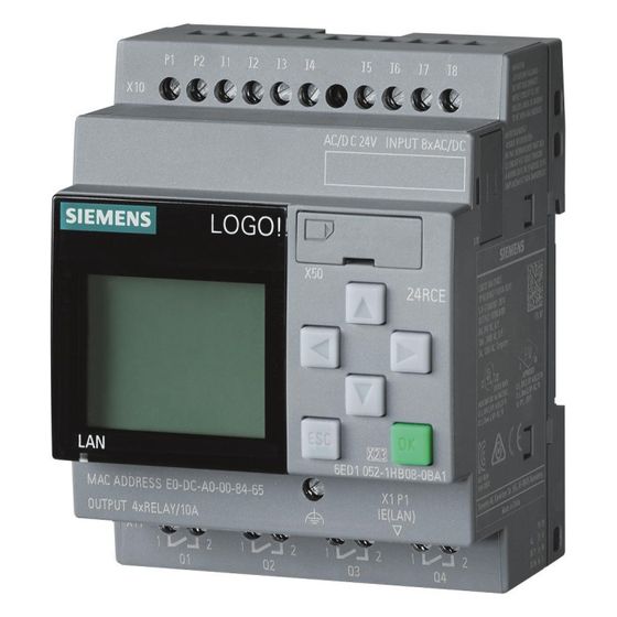 Siemens LOGO! 24 RCE Logikmodul mit Display 8 Digitaleingänge 4 Relaisausgänge 24V AC/DC 90x71,5x60mm 6ED1052-1HB08-0BA2