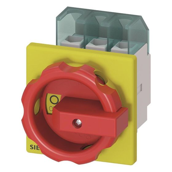 Siemens Not-Ausschalter 3LD22030TK53 3-polig 32A 12kW IP65 Frontbefestigung 4-Loch Rot/Gelb 83x67x93mm