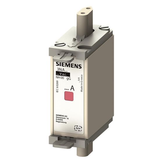 Siemens NH-Sicherung NH000 100A 400V gG mit Kombikennmelder und isolierten Metallgrifflaschen 3NA68304