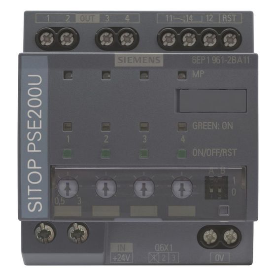 Siemens SITOP PSE200U Selektivitätsmodul 4-kanalig 24VDC 0,5A Schraubanschluss 80x72x72mm 6EP19612BA11