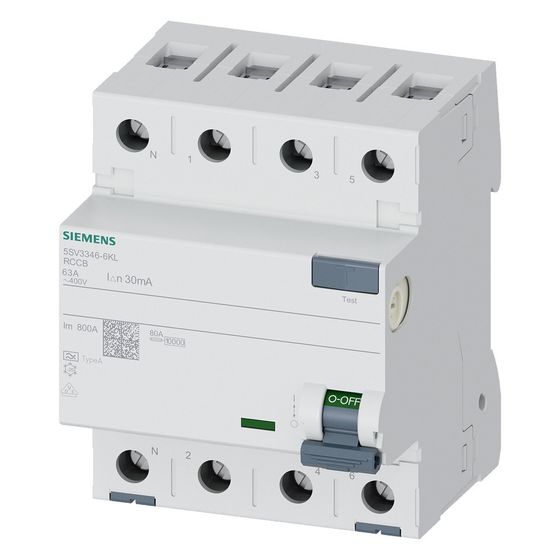 Siemens FI-Schutzschalter SENTRON 5SV3 4-polig Typ A 63A 30mA 400V DIN-Schiene 5SV3346-6KL