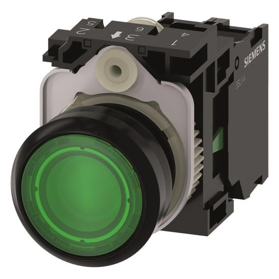 Siemens Leuchtdrucktaster 3SU11020AB401BA0 tastend 22,3mm 24V Grün Kunststoff Frontring Schwarz IP67/IP69K