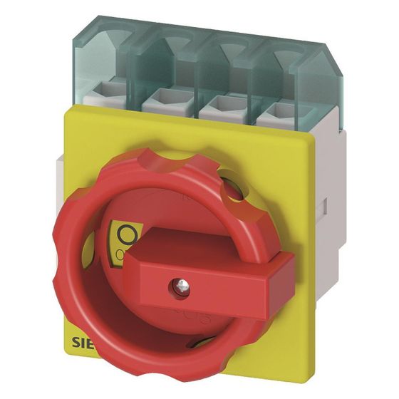 Siemens Not-Ausschalter 3LD21031TL53 4-polig 25A 10kW IP65 Frontbefestigung 4-Loch kurzer Drehgriff rot verriegelbar