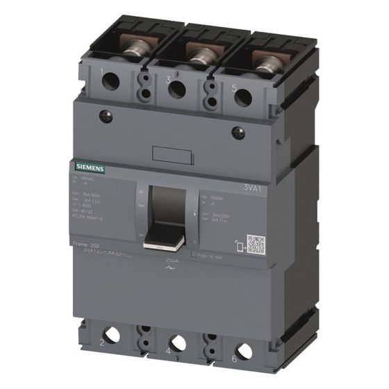 Siemens Lasttrennschalter 3VA1 250A 3-polig 690V IP40 158x105x70mm Schwarz 3VA1225-1AA32-0AA0